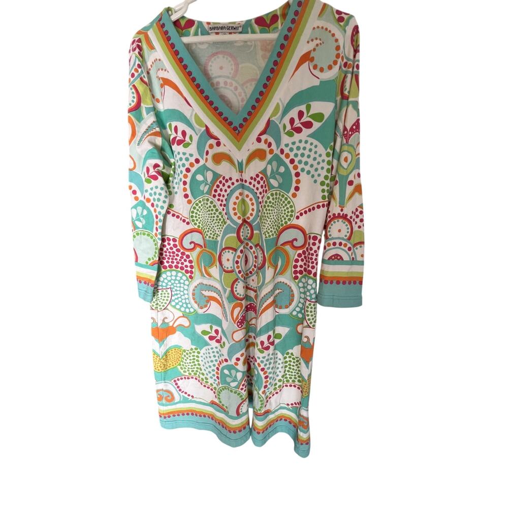 Barbara Gerwit Womens Vtg. Dress XL Cotton Print Cottagecore Coastal Resort